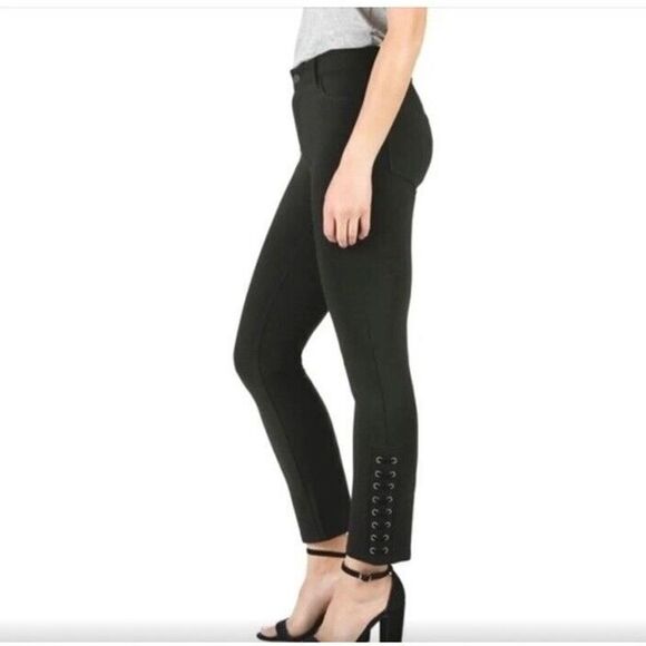 Paige Jacqueline‎ Straight Ponte Pant Black Velvet Lace Up Size 29 Stretch EUC - Picture 2 of 7